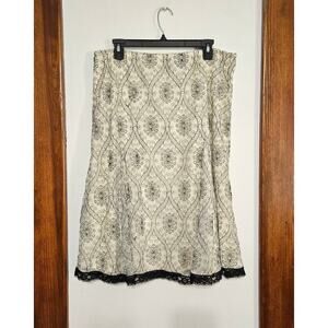 VNTG 90s R.Q.T Sheer Cream/Black Low Rise Midi Skirt Mesh Overlay Sz Large Lace